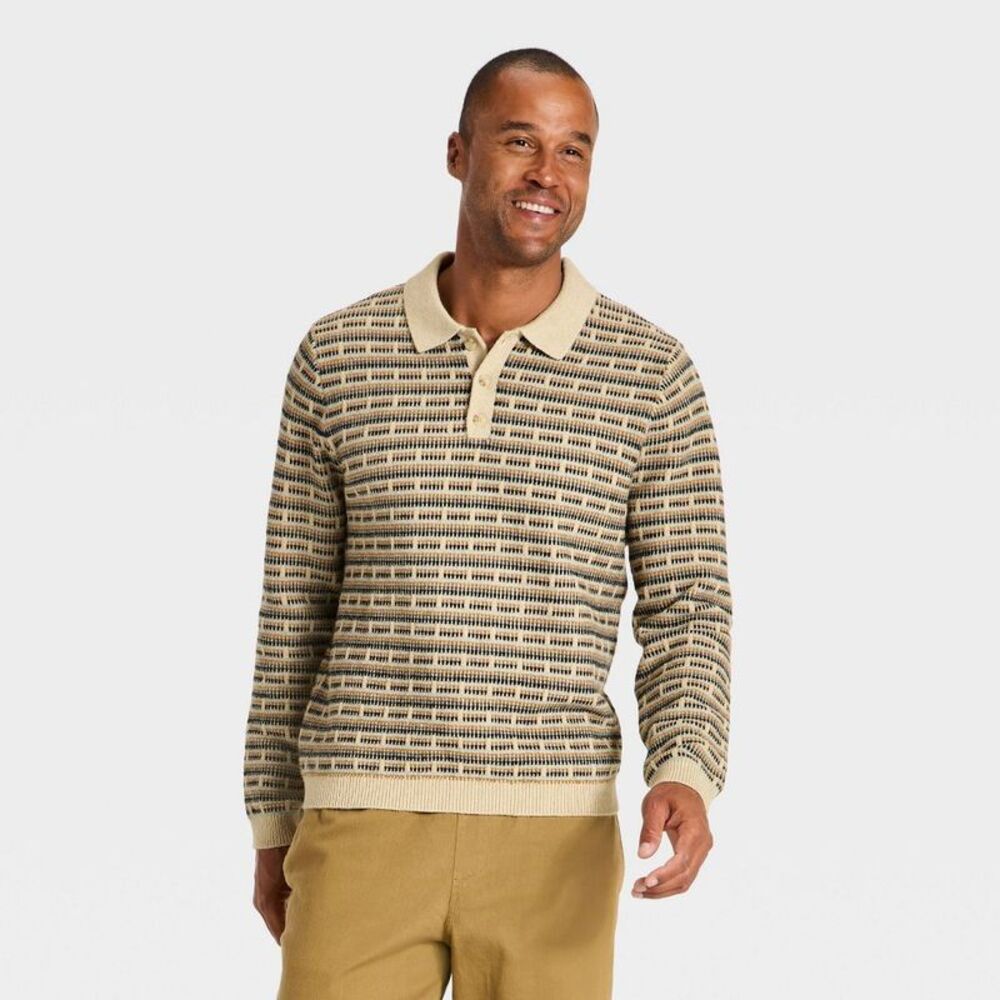 Men's Jacquard Sweater Polo - Goodfellow & Co Tan S